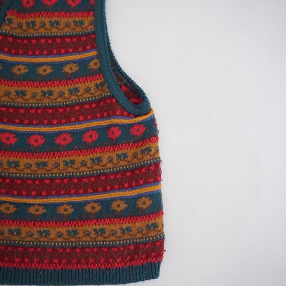Vintage Lizsport Red Teal Southwestern Geometric Striped Knit Sweater Vest L - Picture 4 of 9